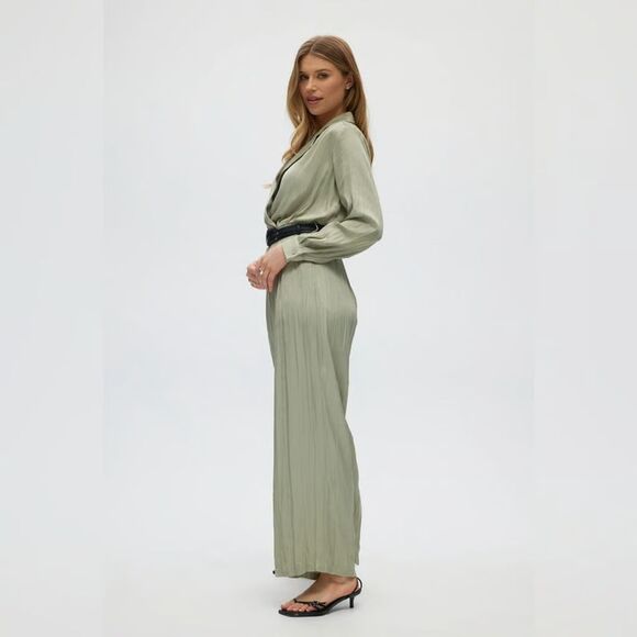 Joie Women Sage Green Long Sleeve Collared Belted Relaxed Jumpsuit Sz S - Picture 2 of 11